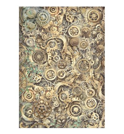 DFSA41113 - Stamperia - Stamperia Papier Riz A4 – Gardens of Time Gears Pattern - 