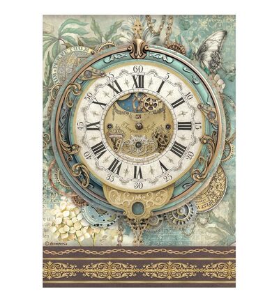 DFSA41114 - Stamperia - Stamperia Papier Riz A4 – Gardens of Time Big Clock - 