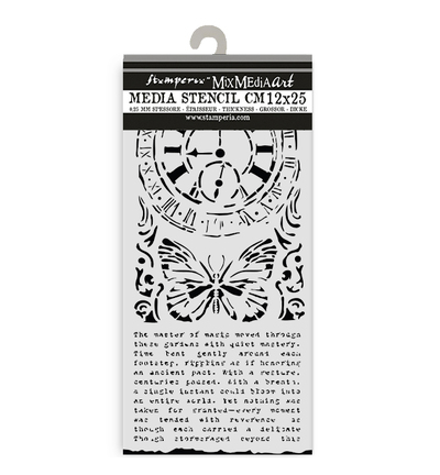 KSTDL158 - Stamperia - Stamperia Pochoir 12 x 25 cm – Gardens of Time Clock and Butterfly - 