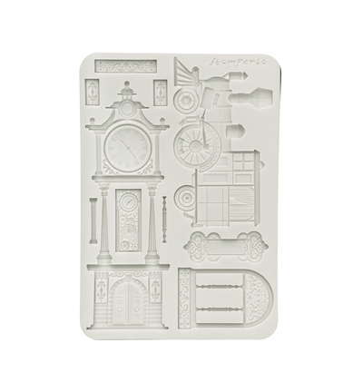 KACMA609 - Stamperia - Stamperia Moule en Silicone A5 – Gardens of Time Train and Longcase Clock - 