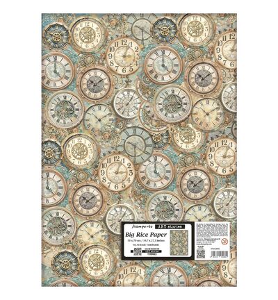 DFSAJB005 - Stamperia - Stamperia Papier Riz 50 x 70 cm – Gardens of Time Clocks Pattern - 