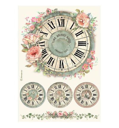 DFSA41021 - Stamperia - Stamperia Papier Riz A4 – House of Roses Clock - DFSA41021 - Stamperia - Stamperia Papier Riz A4 – House of Roses Clock -