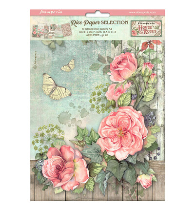 DFSA4XHR - Stamperia - Stamperia Sélection Papier Riz A4 – House of Roses - DFSA4XHR - Stamperia - Stamperia Sélection Papier Riz A4 – House of Roses -