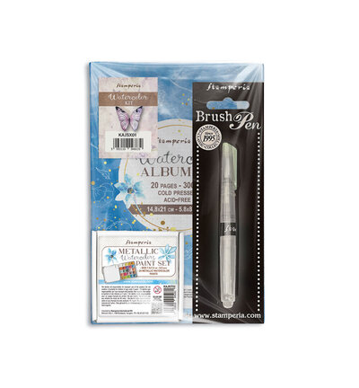 KAJSX01 - Stamperia - Kit aquarelle - couleurs aquarelle métalliques + album + brushpen - Peinture à base d'eau KAJSX01 - Stamperia - Kit aquarelle - couleurs aquarelle métalliques + album + brushpen - Peinture à base d'eau