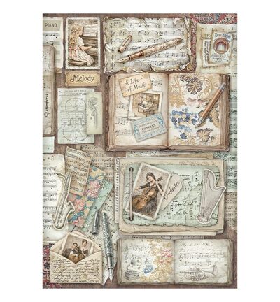 DFSA41128 - Stamperia - Stamperia papier de riz A4 – Symphony lettres et livres - 