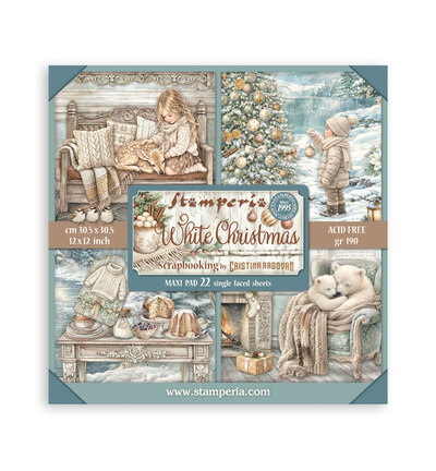 SBBXLB39 - Stamperia - Stamperia bloc papier simple face 30,5x30,5 cm – White Christmas - Scrapbooking Pad