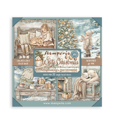 SBBSXB27 - Stamperia - Stamperia bloc papier simple face 20,3x20,3 cm – White Christmas - Scrapbooking Pad