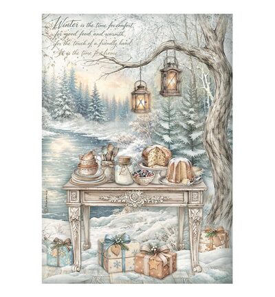 DFSA41145 - Stamperia - Stamperia papier de riz A4 – White Christmas table festive au bord du lac - Rice Paper DFSA41145 - Stamperia - Stamperia papier de riz A4 – White Christmas table festive au bord du lac - Rice Paper
