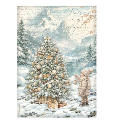 DFSA41146 - Stamperia - Stamperia papier de riz A4 – White Christmas arbre au bord du lac - Rice Paper