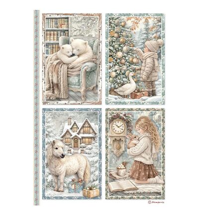 DFSA41147 - Stamperia - Stamperia papier de riz A4 – White Christmas 4 cartes - Rice Paper DFSA41147 - Stamperia - Stamperia papier de riz A4 – White Christmas 4 cartes - Rice Paper