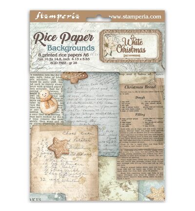 DFSAK6059 - Stamperia - Stamperia fonds papier de riz A6 8 feuilles – White Christmas - Rice Paper
