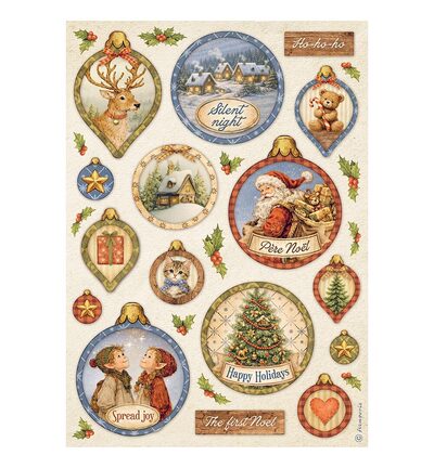 DFSA41142 - Stamperia - Stamperia papier de riz A4 – Silent Night boules de Noël - Rice Paper DFSA41142 - Stamperia - Stamperia papier de riz A4 – Silent Night boules de Noël - Rice Paper