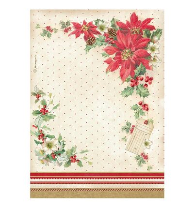 DFSA41130 - Stamperia - Stamperia papier de riz A4 – Classic Christmas poinsettia - Rice Paper DFSA41130 - Stamperia - Stamperia papier de riz A4 – Classic Christmas poinsettia - Rice Paper