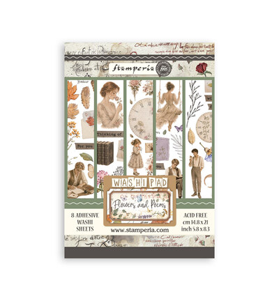 SBW37 - Stamperia - Stamperia bloc washi A5 8 feuilles – Flowers and Poems - 