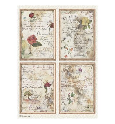 DFSA41159 - Stamperia - Stamperia papier de riz A4 – Flowers and Poems 4 cards - DFSA41159 - Stamperia - Stamperia papier de riz A4 – Flowers and Poems 4 cards -