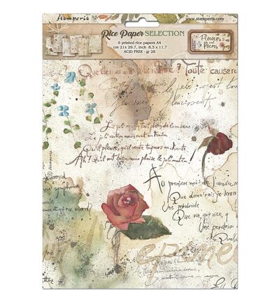 DFSA4XFP - Stamperia - Stamperia set papier de riz A4 6 feuilles – Flowers and Poems - 