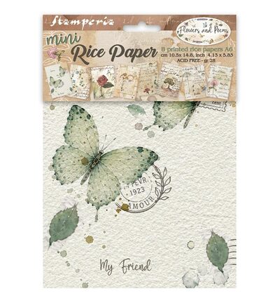 DFSA6X13 - Stamperia - Stamperia mini papier de riz A6 8 feuilles – Flowers and Poems - 