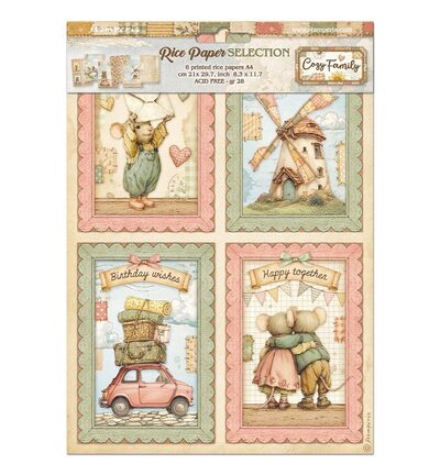 DFSA4XCF - Stamperia - Stamperia set papier de riz A4 6 feuilles – Cozy Family - 