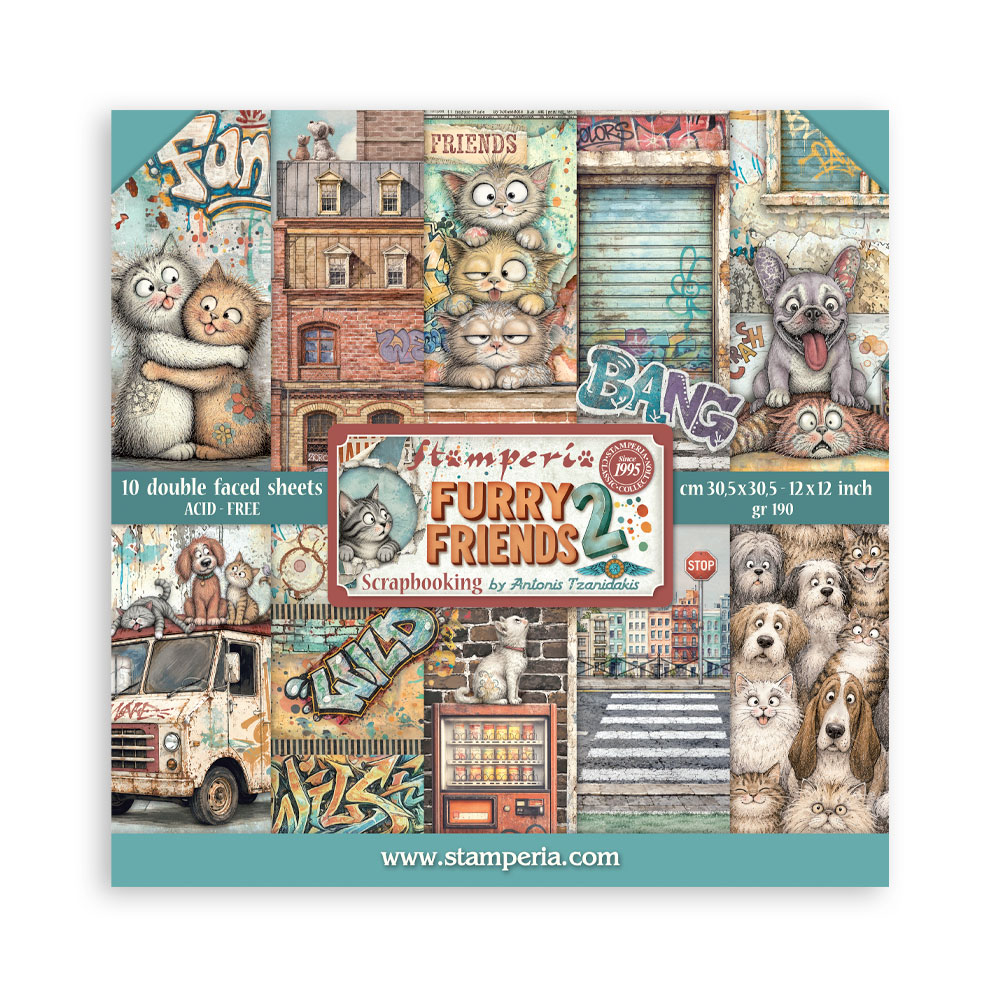 SBBL194 - Stamperia - Stamperia Large Scrapbooking Pad 30,5x30,5 cm – Furry Friends 2 - 