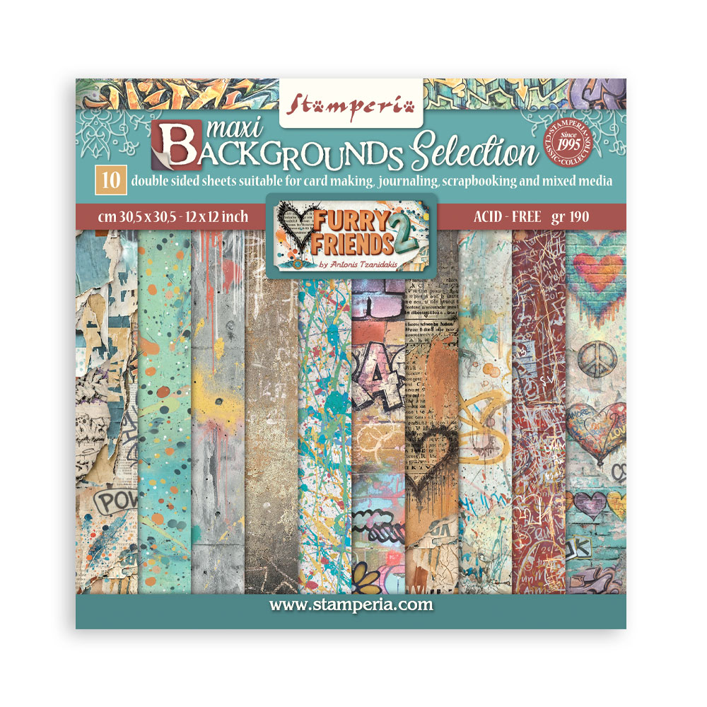 SBBL195 - Stamperia - Stamperia Large Scrapbooking Pad 30,5x30,5 cm Backgrounds – Furry Friends 2 - 
