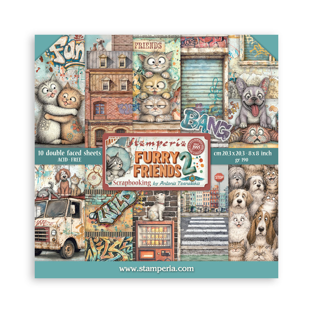 SBBS150 - Stamperia - Stamperia Small Scrapbooking Pad 20,3x20,3 cm – Furry Friends 2 - 