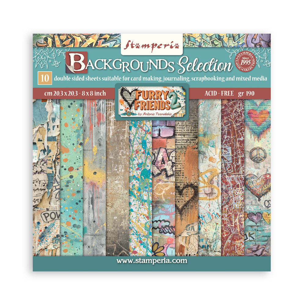 SBBS151 - Stamperia - Stamperia Small Scrapbooking Pad 20,3x20,3 cm Backgrounds – Furry Friends 2 - 