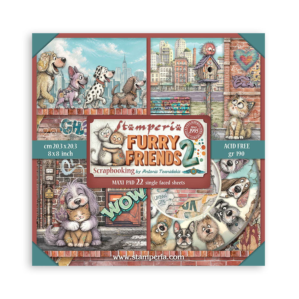 SBBSXB29 - Stamperia - Stamperia Small Scrapbooking Pad 22 feuilles 20,3x20,3 cm – Furry Friends 2 - 