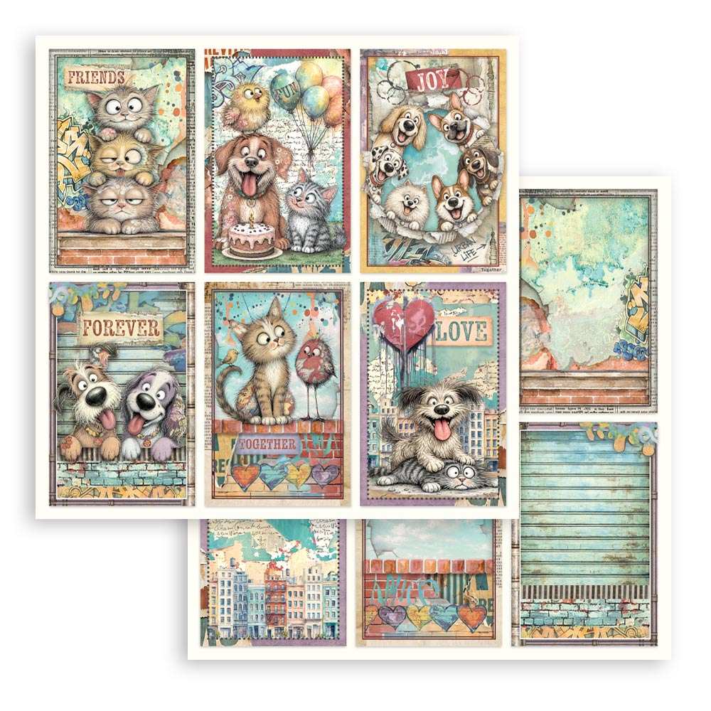 SBB1171 - Stamperia - Stamperia feuille 30,5x30,5 cm – Furry Friends 2 6 Cards - 