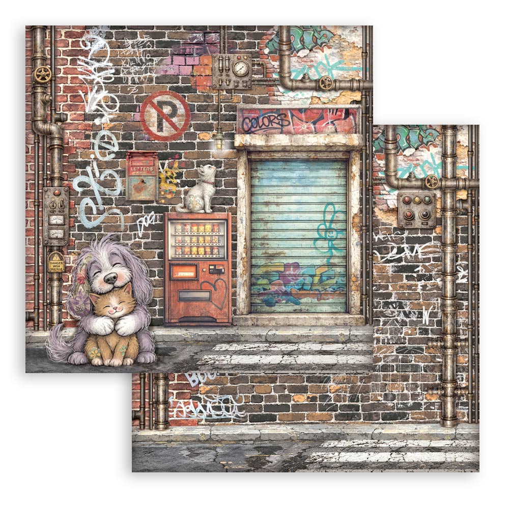 SBB1173 - Stamperia - Stamperia feuille 30,5x30,5 cm – Furry Friends 2 Street Art Dog And Cat - 