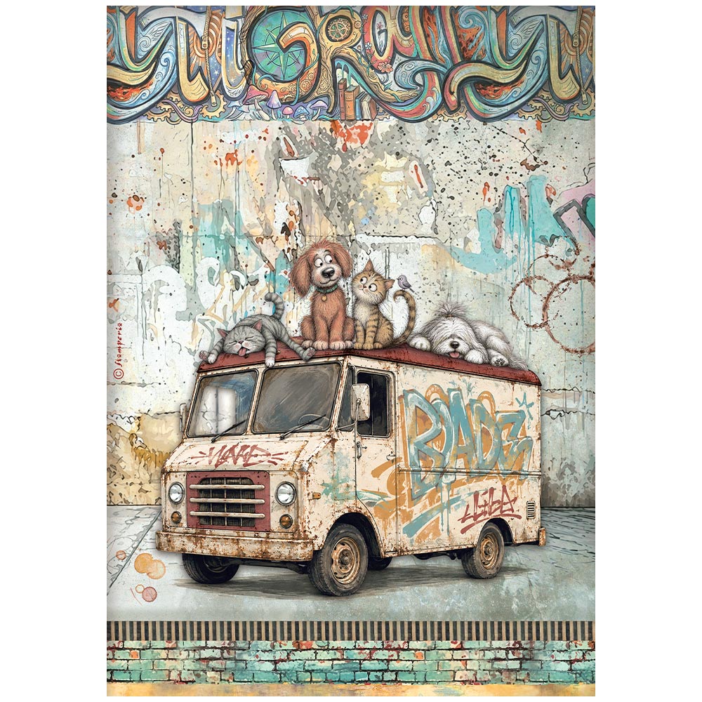 DFSA41173 - Stamperia - Stamperia papier de riz A4 – Furry Friends 2 Beater Truck - 