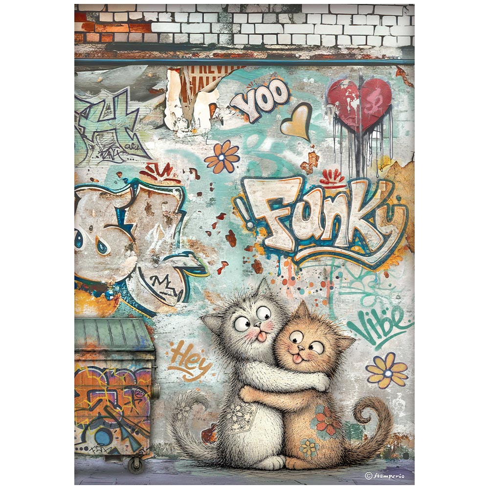 DFSA41174 - Stamperia - Stamperia papier de riz A4 – Furry Friends 2 Funky Cats - 