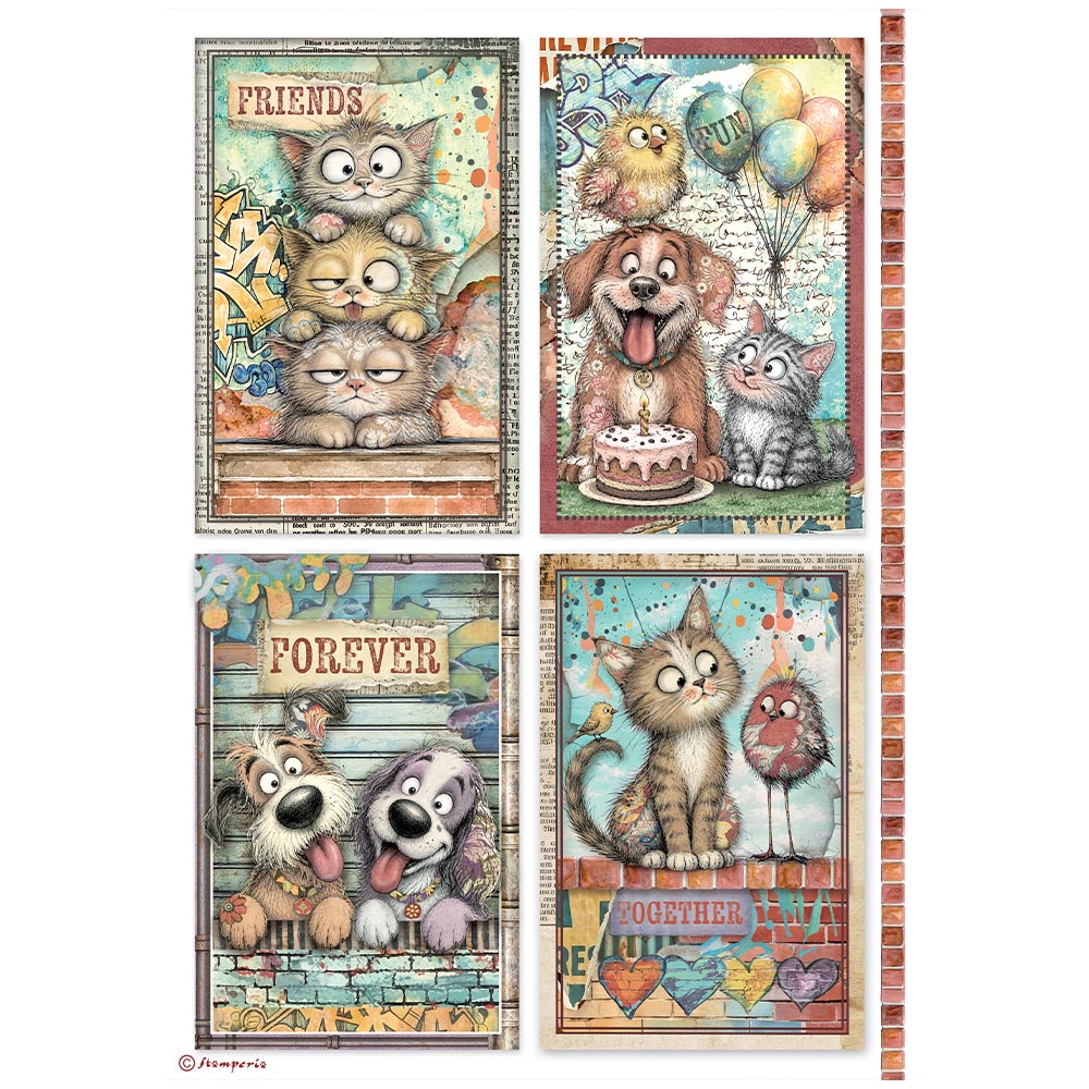 DFSA41175 - Stamperia - Stamperia papier de riz A4 – Furry Friends 2 Cards - 