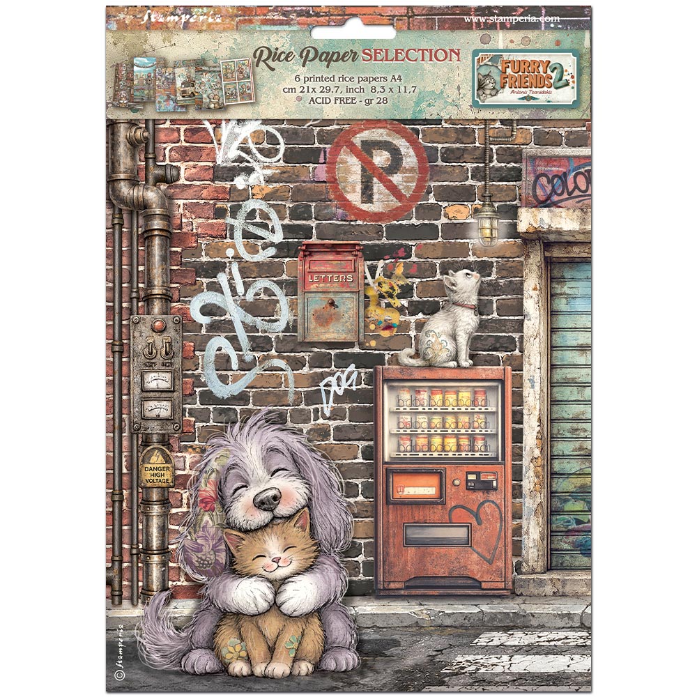 DFSA4XAF - Stamperia - Stamperia papier de riz A4 Set 6 feuilles – Furry Friends 2 - 