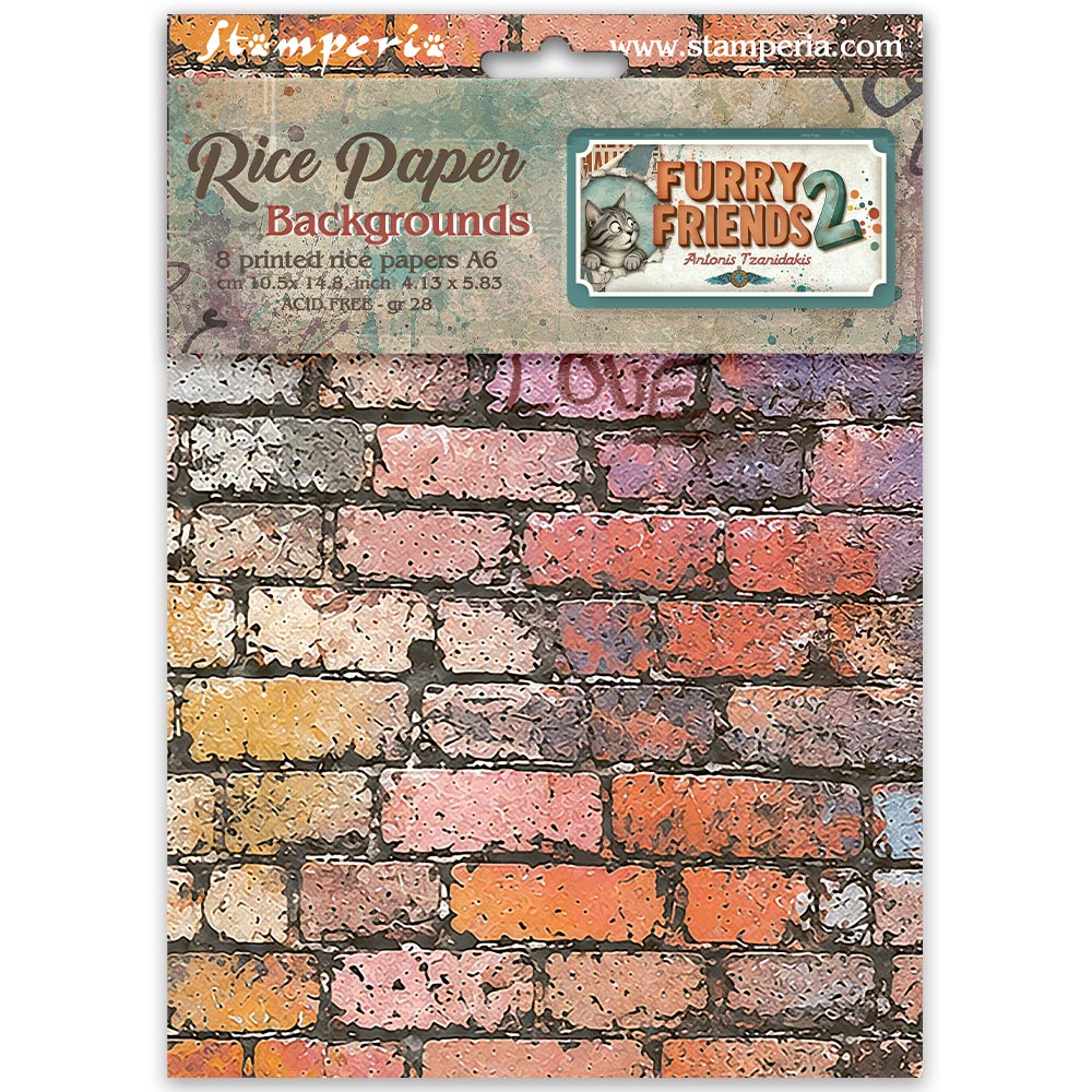 DFSAK6064 - Stamperia - Stamperia papier de riz A6 Backgrounds 8 feuilles – Furry Friends 2 - 