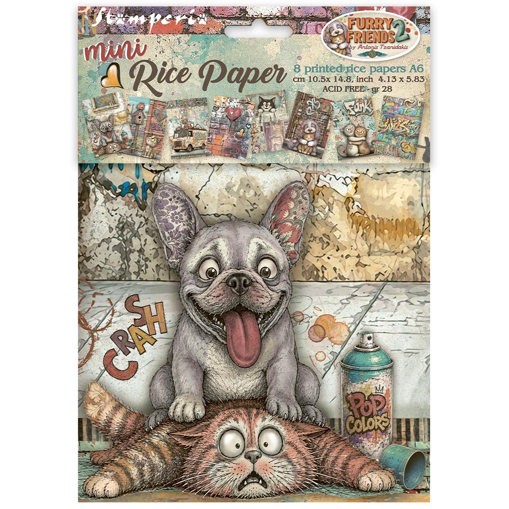 DFSA6X15 - Stamperia - Stamperia mini papier de riz A6 8 feuilles – Furry Friends 2 - 
