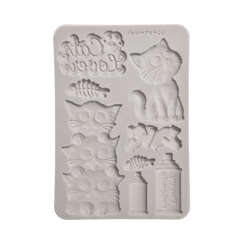 KACMA626 - Stamperia - Stamperia moule silicone A5 – Furry Friends 2 Cats - 