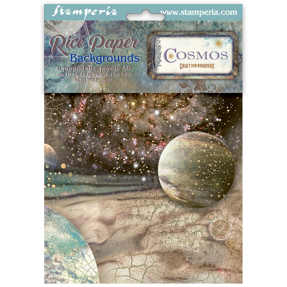 DFSAK6060 - Stamperia - Stamperia papier de riz A6 Backgrounds 8 feuilles – Cosmos - 