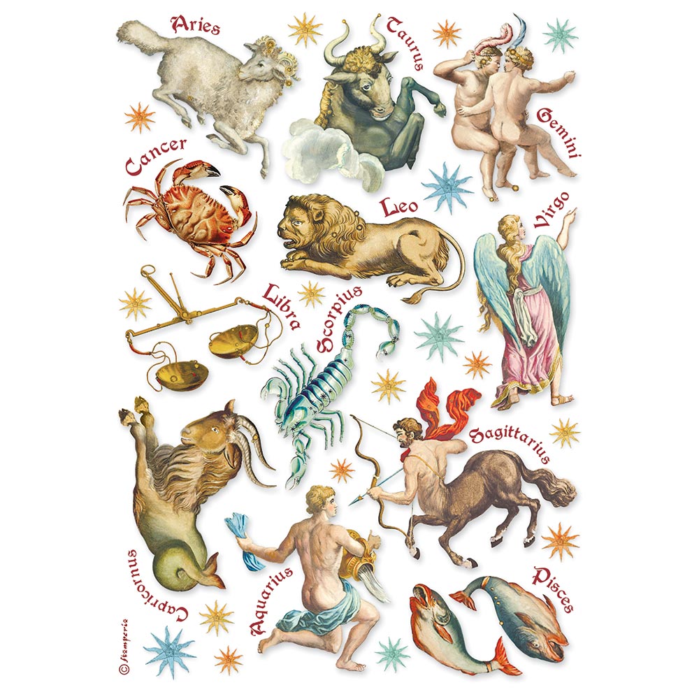 DFSA4732 - Stamperia - Stamperia papier de riz A4 – Cosmos Infinity Astrological Signs - Papier de riz DFSA4732 - Stamperia - Stamperia papier de riz A4 – Cosmos Infinity Astrological Signs - Papier de riz