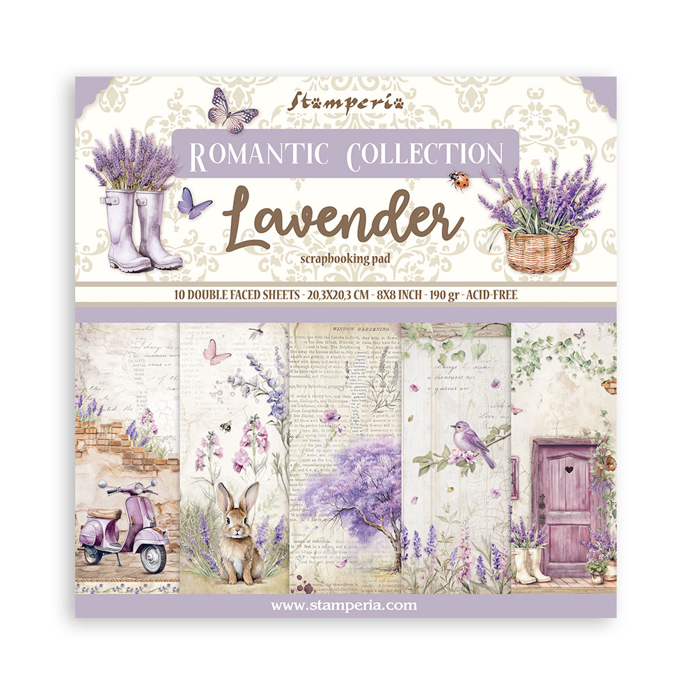 SBBS108 - Stamperia - Stamperia Small Scrapbooking Pad 20,3x20,3 cm – Lavender - Scrapbooking Pads