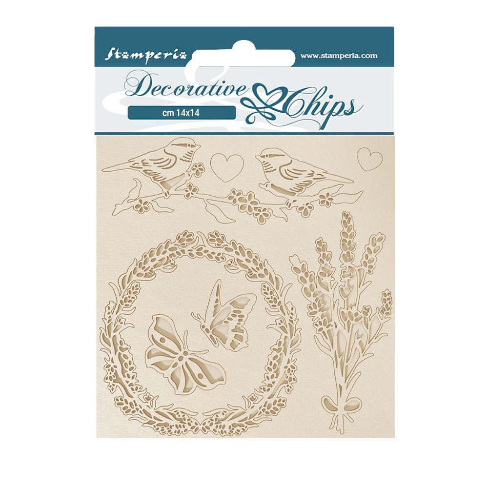 SCB116 - Stamperia - Stamperia chips décoratives 14x14 cm – Provence Garland And Birds - Decorations & Shapes