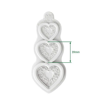 CE0151-CS - Katy Sue Designs - Moule en silicone - Ornate Heart Trio - Silicone Mould - Detail 1