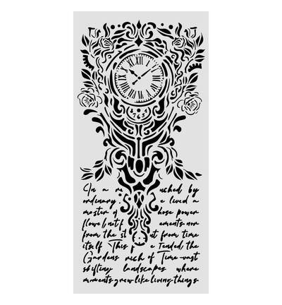 KSTDL157 - Stamperia - Stamperia Pochoir 12 x 25 cm – Gardens of Time Clock and Writing - Stencil - CM 12X25 - Detail 1