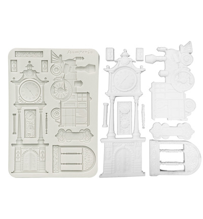 KACMA609 - Stamperia - Stamperia Moule en Silicone A5 – Gardens of Time Train and Longcase Clock - Silicon Moulds - Detail 1
