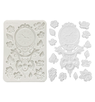 KACMA610 - Stamperia - Stamperia Moule en Silicone A5 – Gardens of Time Clock and Flowers - Silicon Moulds - Detail 1