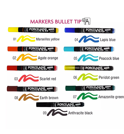 020-010 - Pebeo - Markers set, Assorti Normal Nib - Porcelaine 150 Feutre 1.2mm - Detail 1