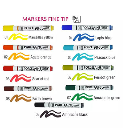 021-010 - Pebeo - Markers set, Assorti Fine Nib - Porcelaine 150 Feutre 0.7mm - Detail 1