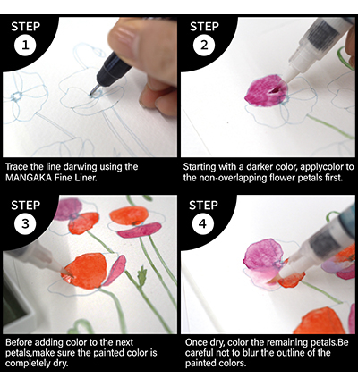 EW-1 - Kuretake / ZIG - How to paint Flowers kit 1, Glazing - How to paint Flowers kits - Detail 5