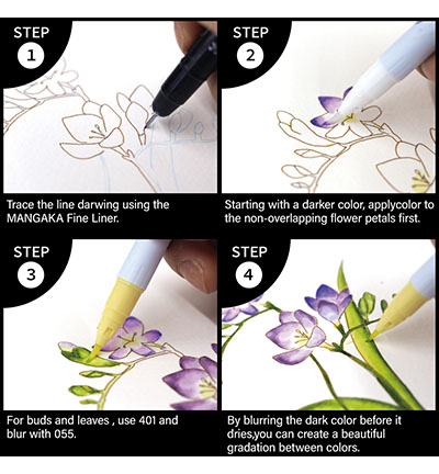 EW-2 - Kuretake / ZIG - How to paint Flowers kit 2, Gradation - How to paint Flowers kits - Detail 5