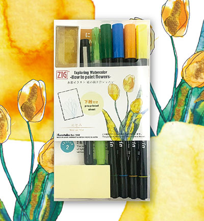 EW-3 - Kuretake / ZIG - How to paint Flowers kit 3, Wet on Wet - How to paint Flowers kits - Detail 1