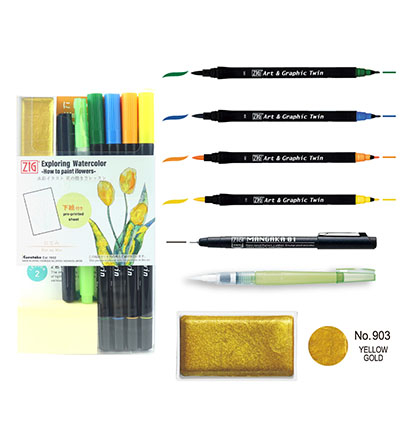 EW-3 - Kuretake / ZIG - How to paint Flowers kit 3, Wet on Wet - How to paint Flowers kits - Detail 2